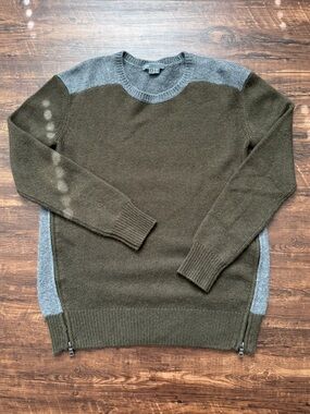 Vince Cashmere & Wool Blend Olive and Grey Colorblock Sweater